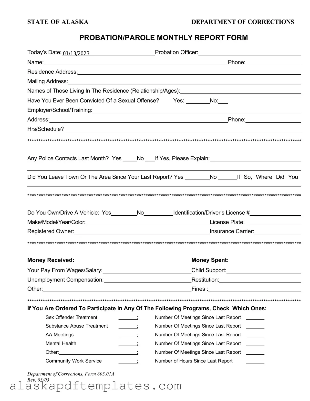 Free Alaska 603 01A PDF Template