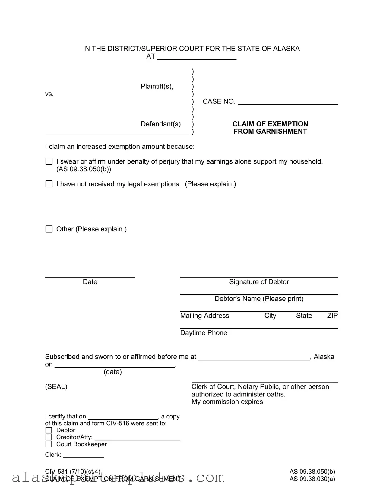 Free Alaska Civ 531 PDF Template