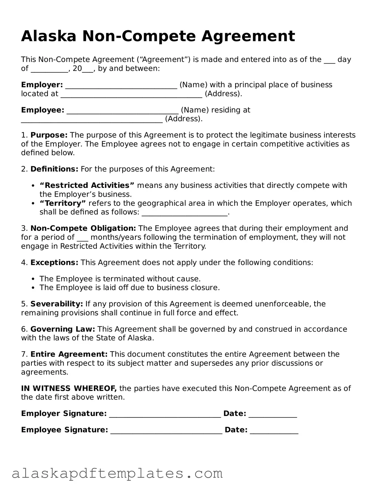 Printable Non-compete Agreement Template for Alaska State