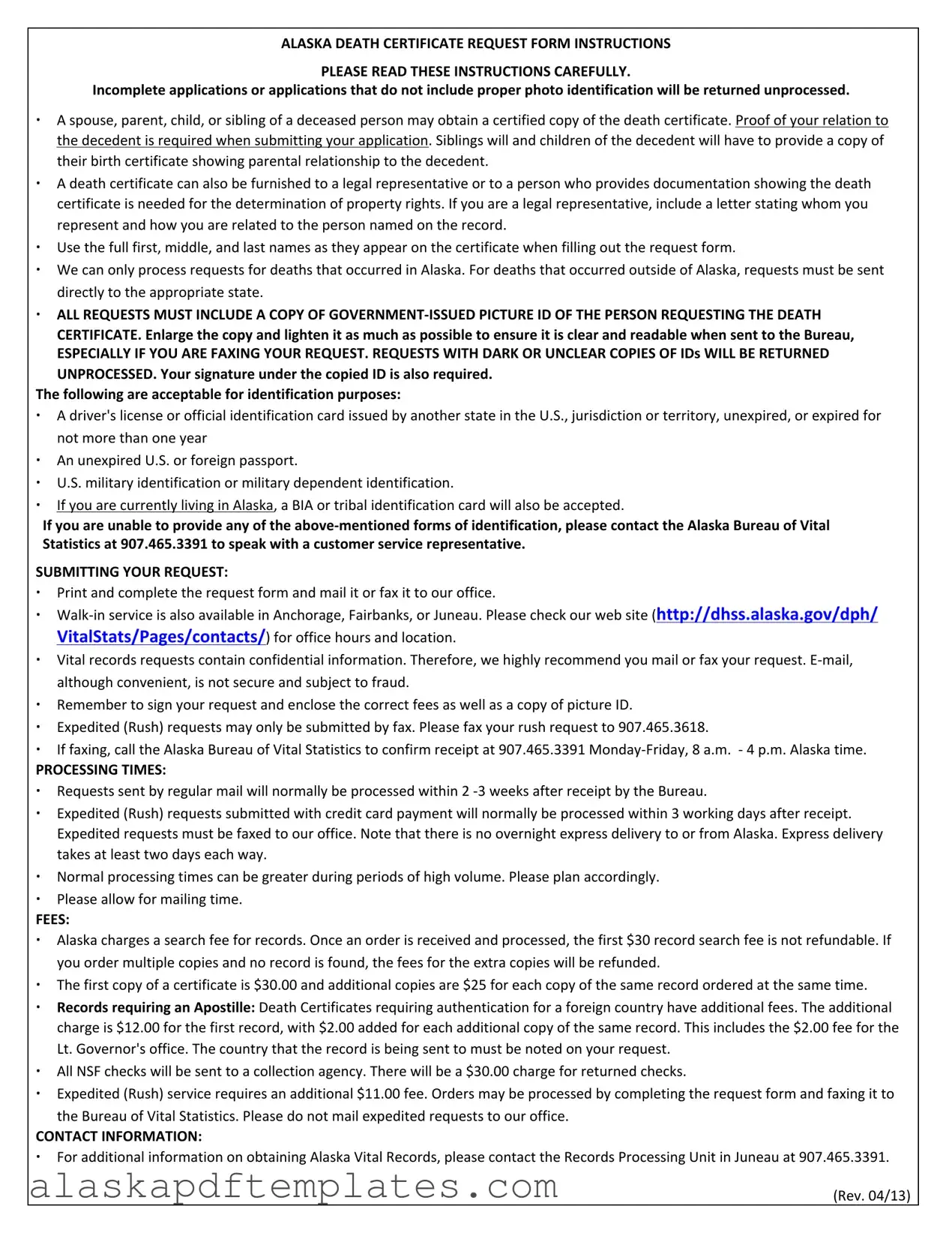 Free Alaska Death Certificate PDF Template
