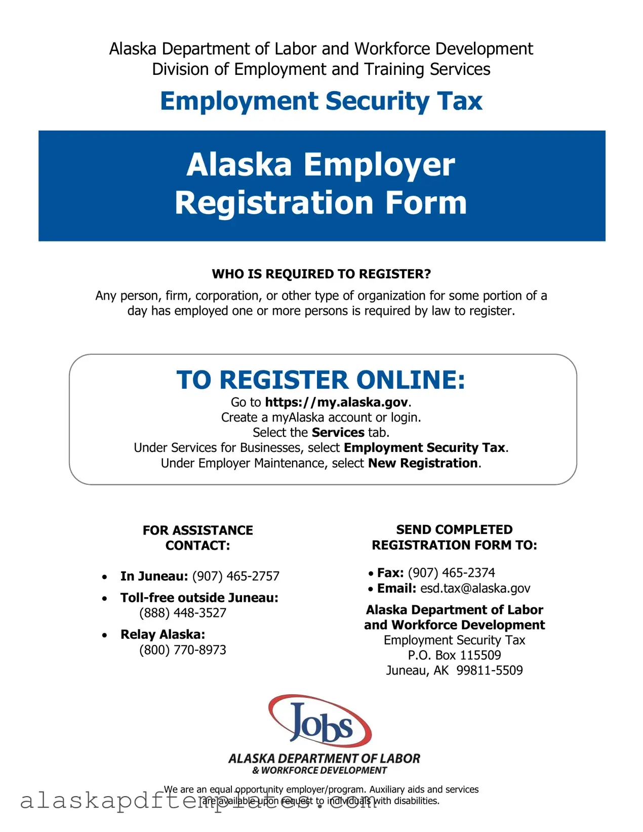 Free Alaska Employer Registration PDF Template