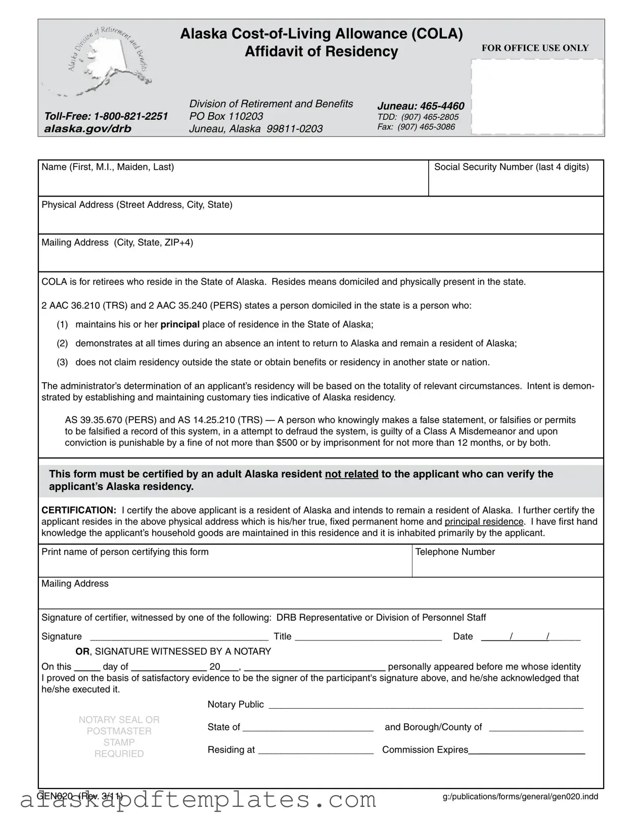 Free Alaska Gen020 PDF Template