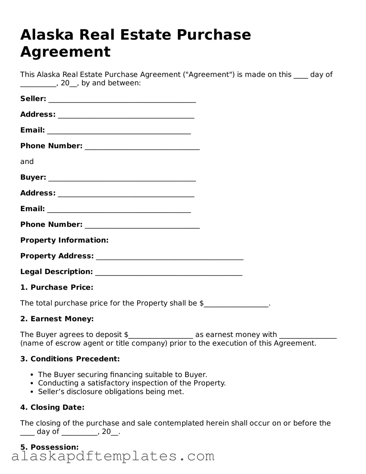 Printable Real Estate Purchase Agreement Template for Alaska State