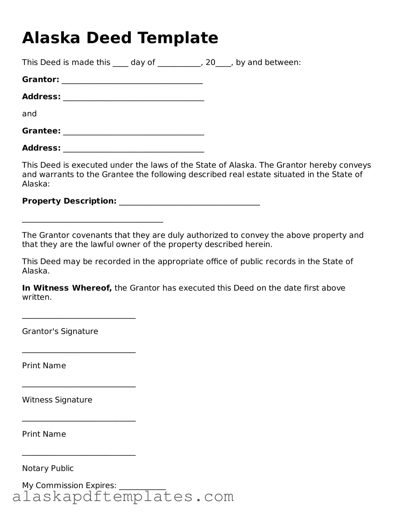 Printable Deed Template for Alaska State