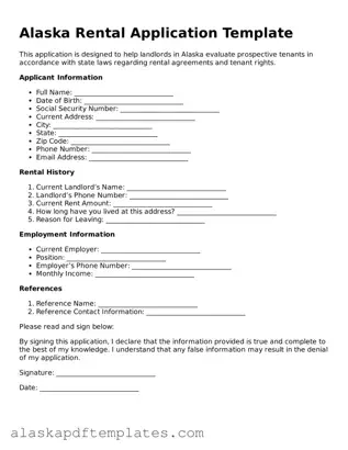 Printable Rental Application Template for Alaska State