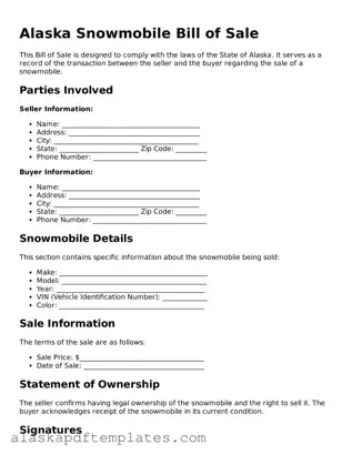 Printable Snowmobile Bill of Sale Template for Alaska State