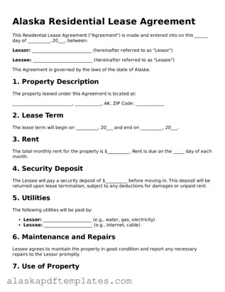 Printable Residential Lease Agreement Template for Alaska State