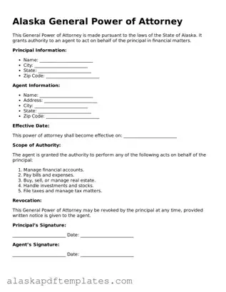 Printable General Power of Attorney Template for Alaska State