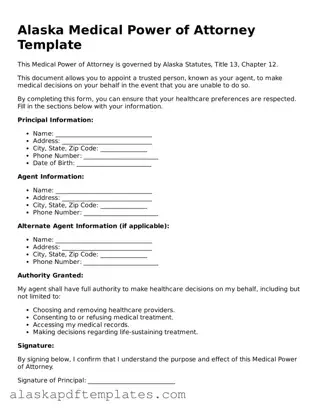 Printable Medical Power of Attorney Template for Alaska State
