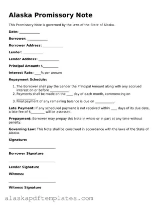 Printable Promissory Note Template for Alaska State