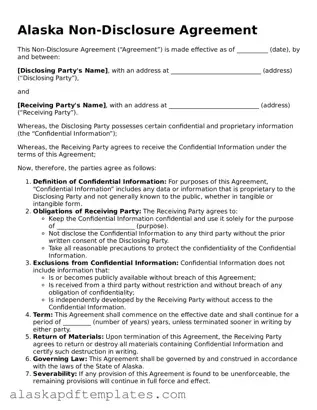 Printable Non-disclosure Agreement Template for Alaska State