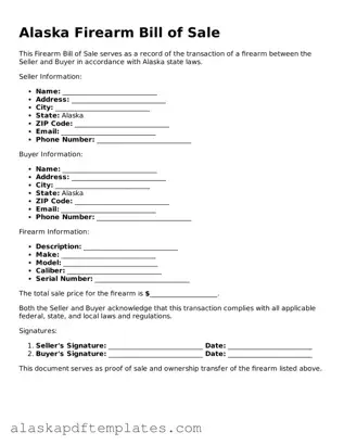 Printable Firearm Bill of Sale Template for Alaska State