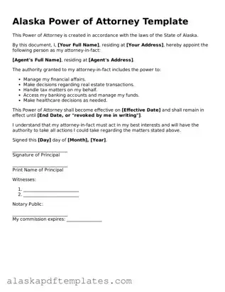 Printable Power of Attorney Template for Alaska State