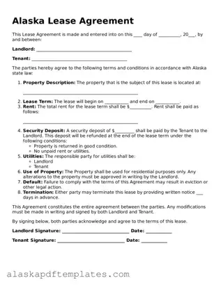 Printable Lease Agreement Template for Alaska State