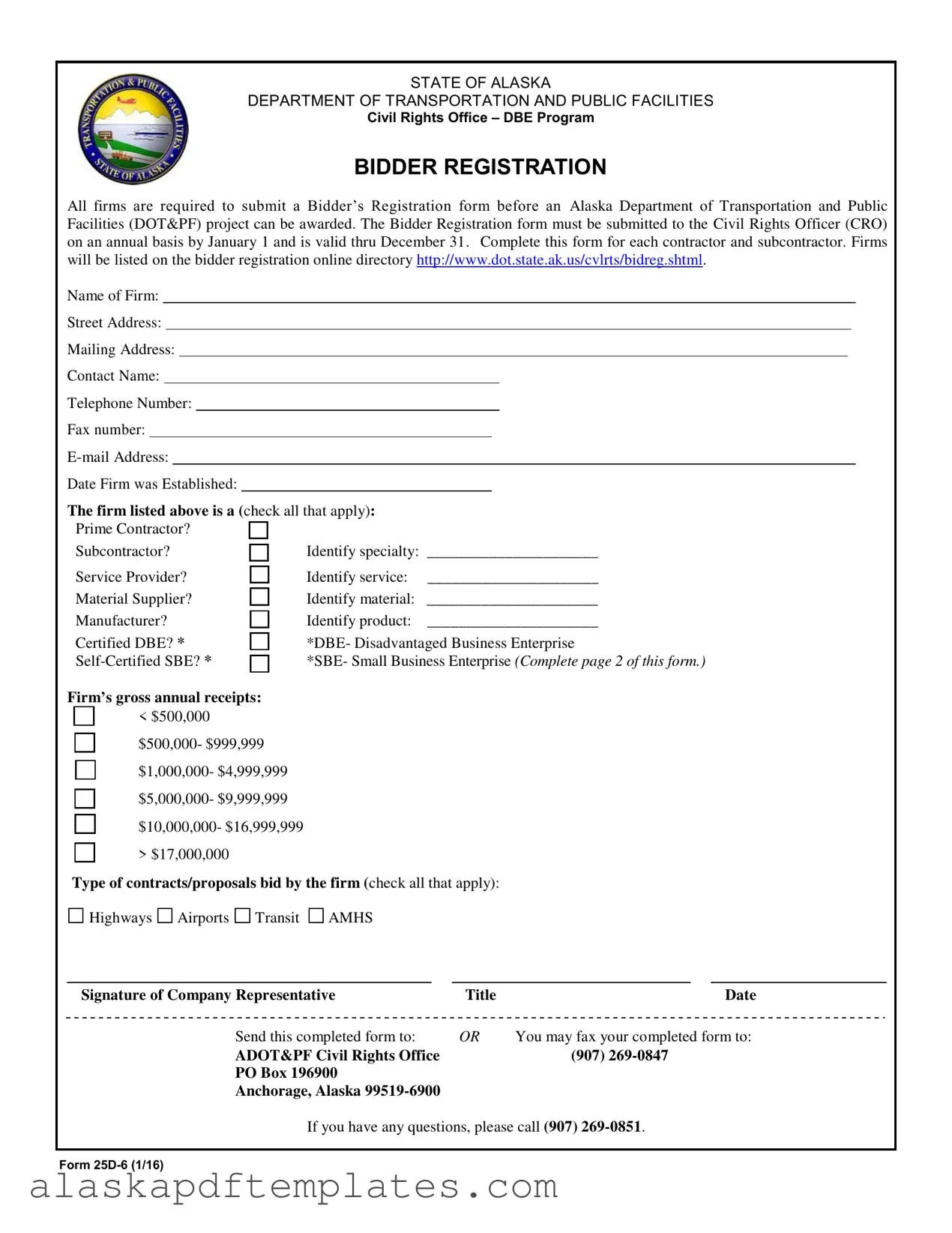 Free State Of Alaska Bidders Registration PDF Template